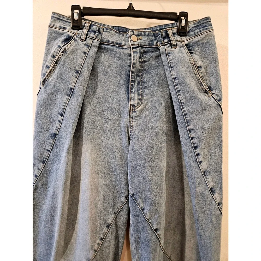 Stylewe High Waist Wide Barrel Leg Jeans Pleated Light Wash Jeans Size Large - Picture 3 of 10